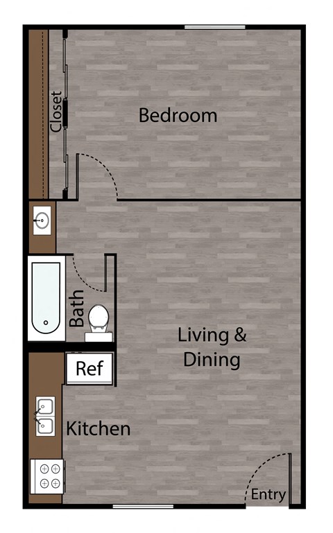 a floor plan of a small room with a bedroom and a living and dining room